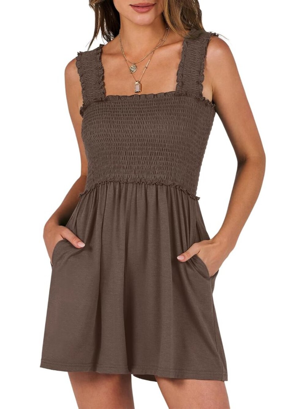 Rompers for Women Smocked Summer Casual Vacation Beach Outfits